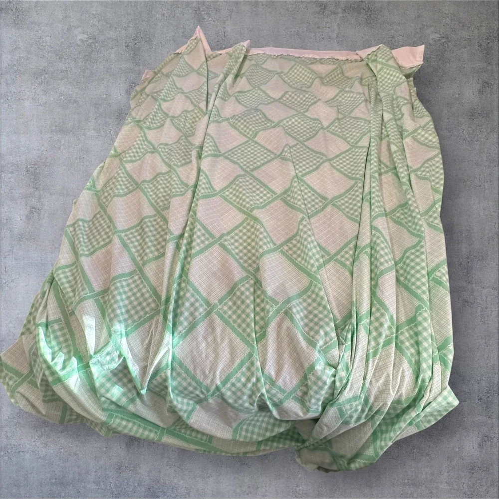 Fieldcrest Sheet Set Queen Green White‎ Gingham Excellent Vintage Lace Trim USA